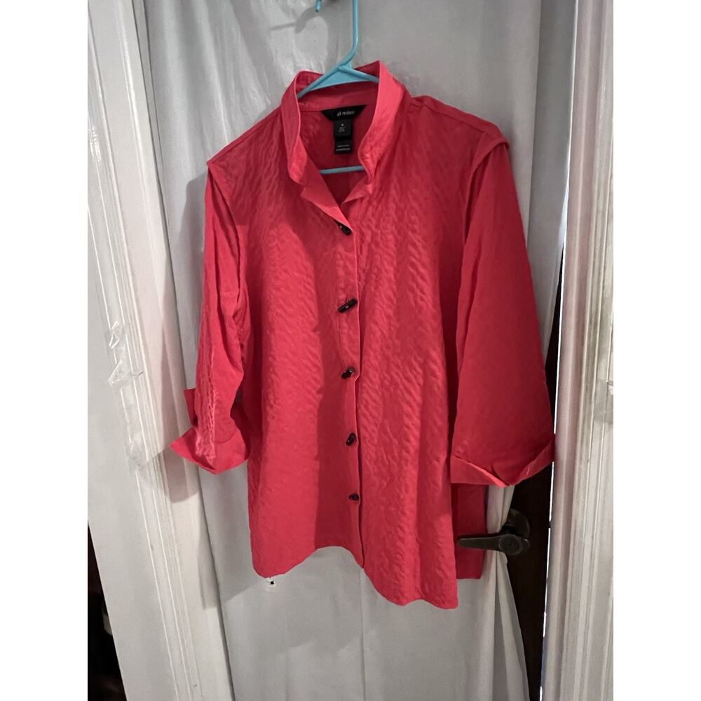 Ali Miles Pink Crinkle Button Front Top Sz M